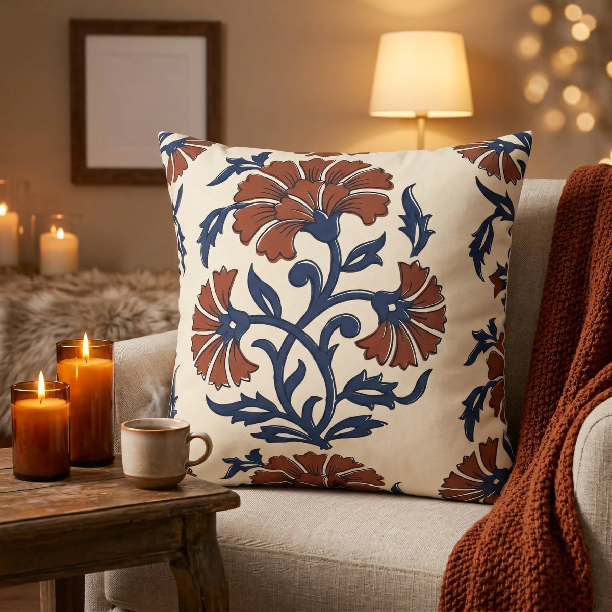 Indian Block Print Pillow Cover, lifestyle view.
