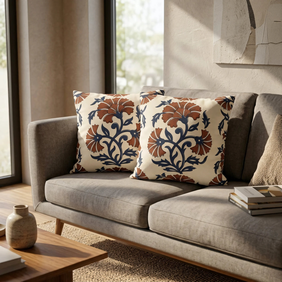 Indian Block Print Pillow Cover, lifestyle view.