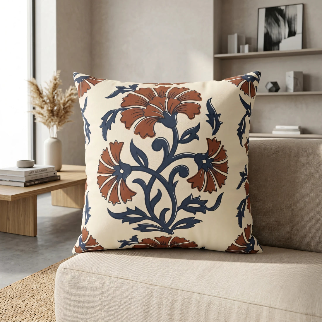 Front view of Indian Block Print Pillow Cover on a white background.