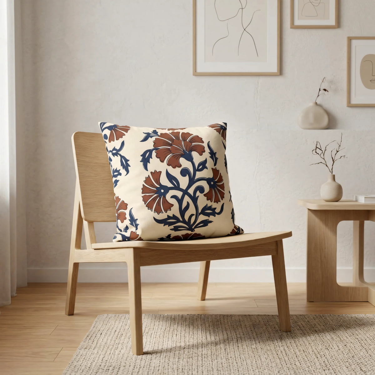 Indian Block Print Pillow Cover, lifestyle view.