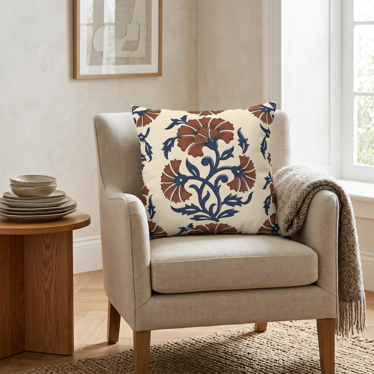 Indian Block Print Pillow Cover, lifestyle view.