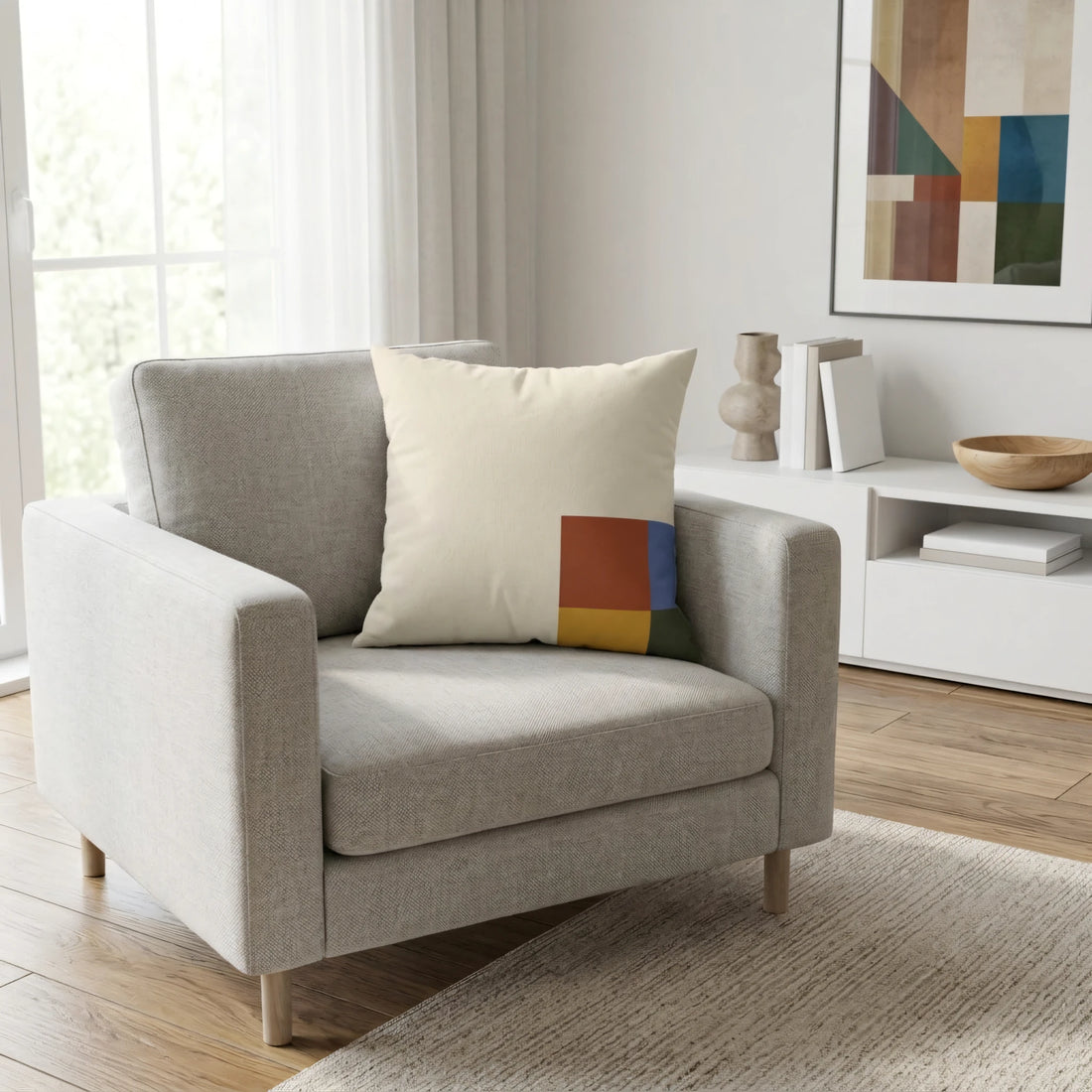 Front view of Modernist Patchwork Pillow Cover on a white background.