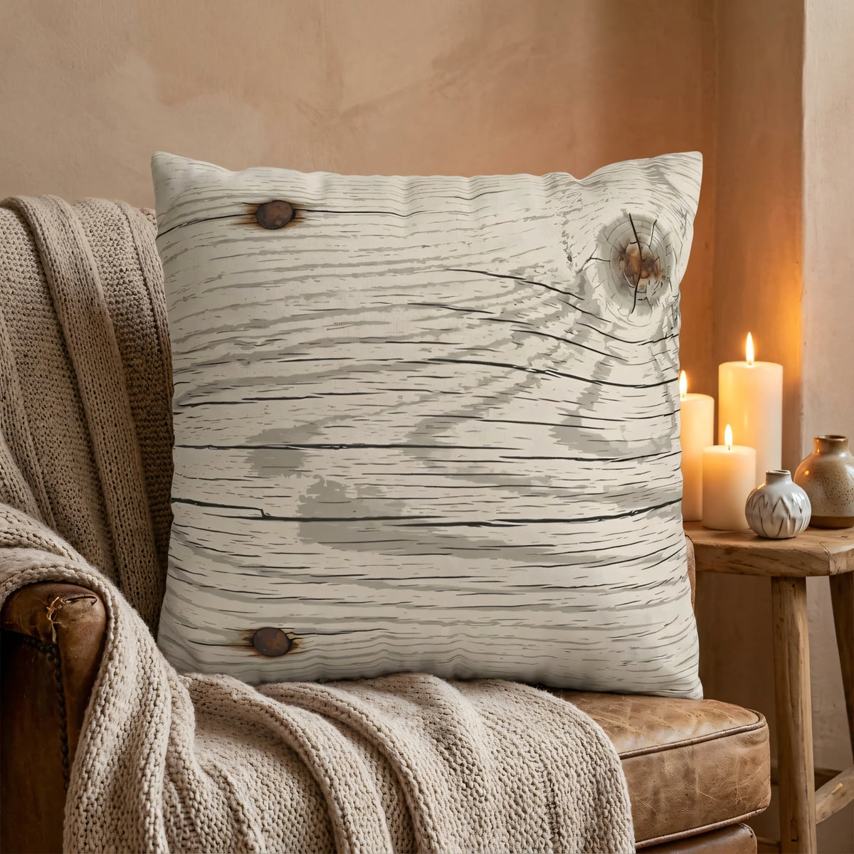 Whitewashed Reclaimed Plank Throw, lifestyle view.