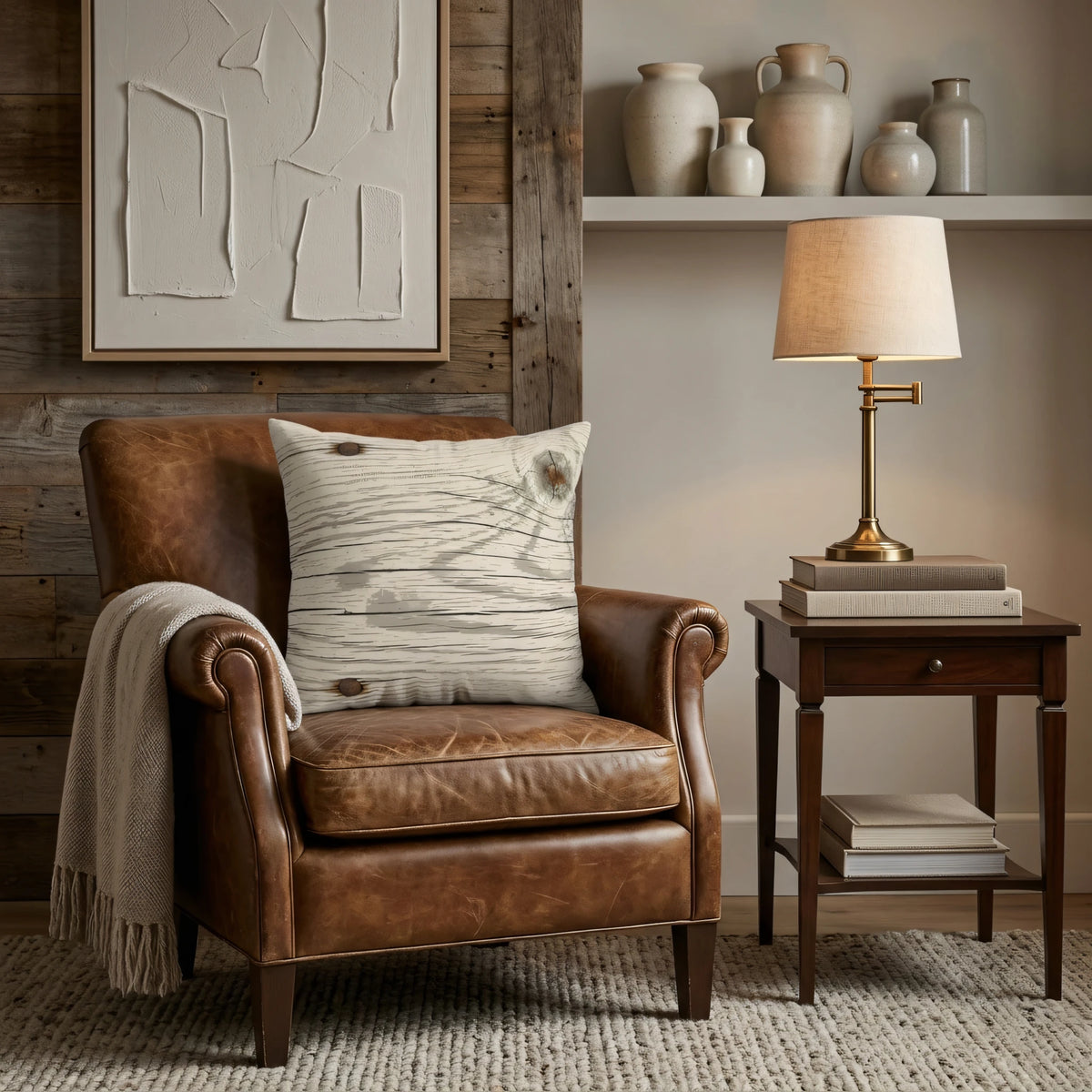 Whitewashed Reclaimed Plank Throw, lifestyle view.
