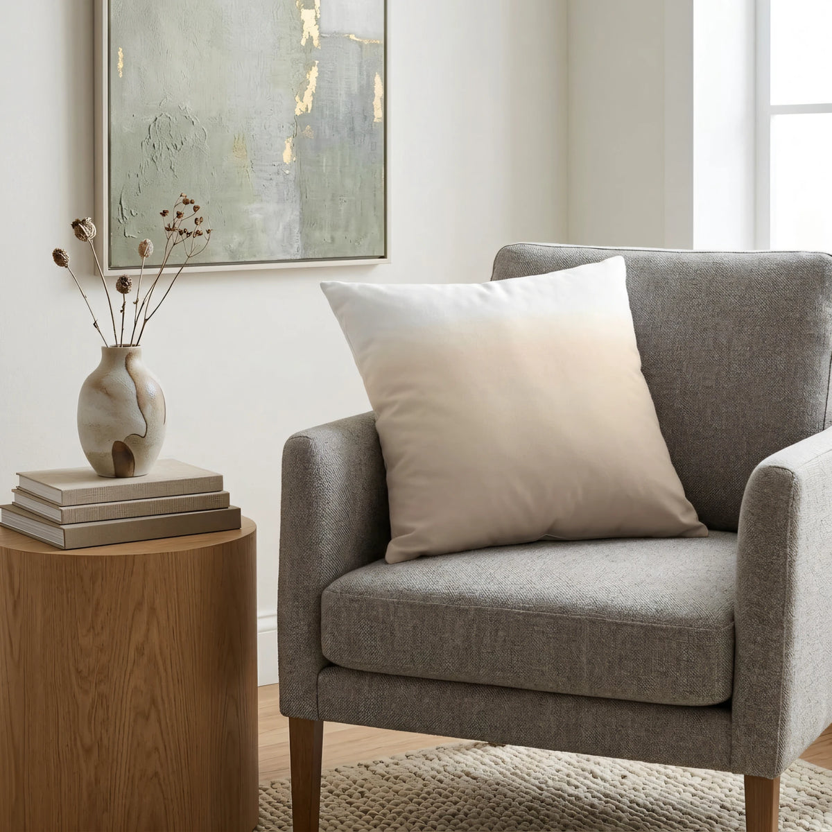 Sand Ombre Cushion Cover, lifestyle view.