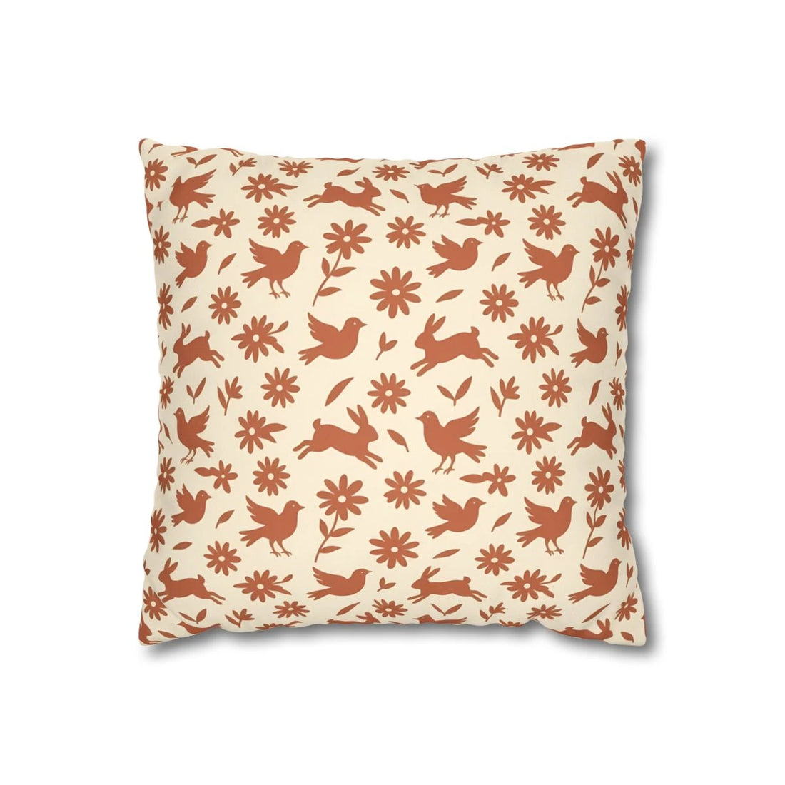 Front view of Cinnamon Rust Whimsical Animalia Cushion Case with on a white background.