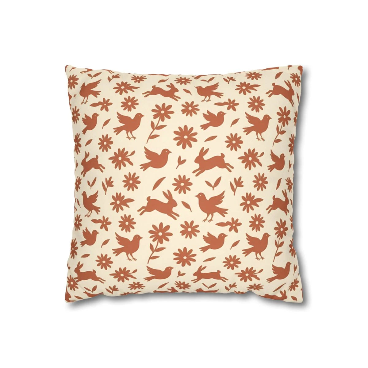 Front view of Cinnamon Rust Whimsical Animalia Cushion Case with on a white background.