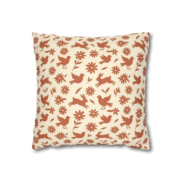 Front view of Cinnamon Rust Whimsical Animalia Cushion Case with on a white background.