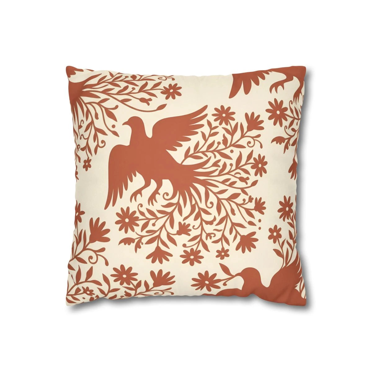 Front view of Mexican Folk Art Bird Cushion Cover on a white background.