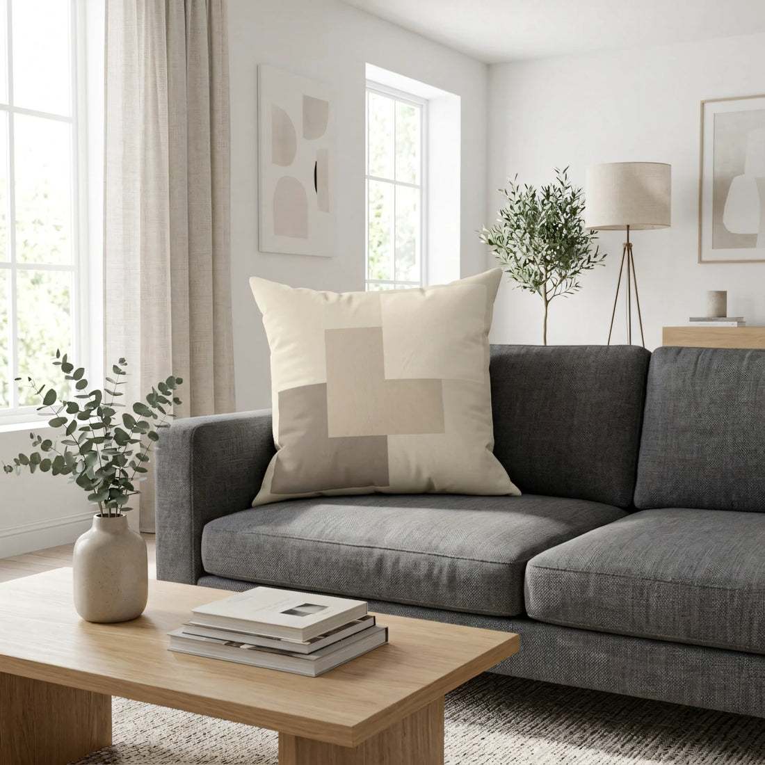 Front view of Stacked Square Cushion Cover on a white background.