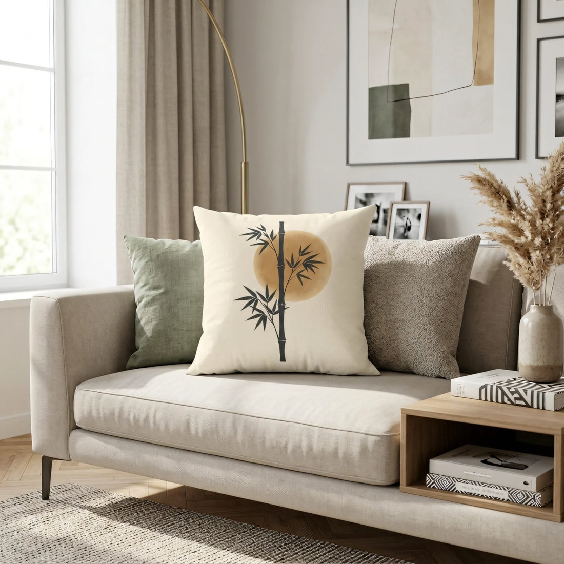 Front view of Oriental Zen Pillow Cover Cream and on a white background.