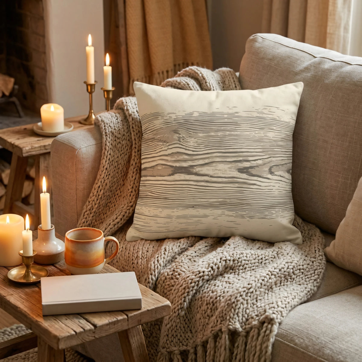 Wood Grain Cushion Cover, lifestyle view.
