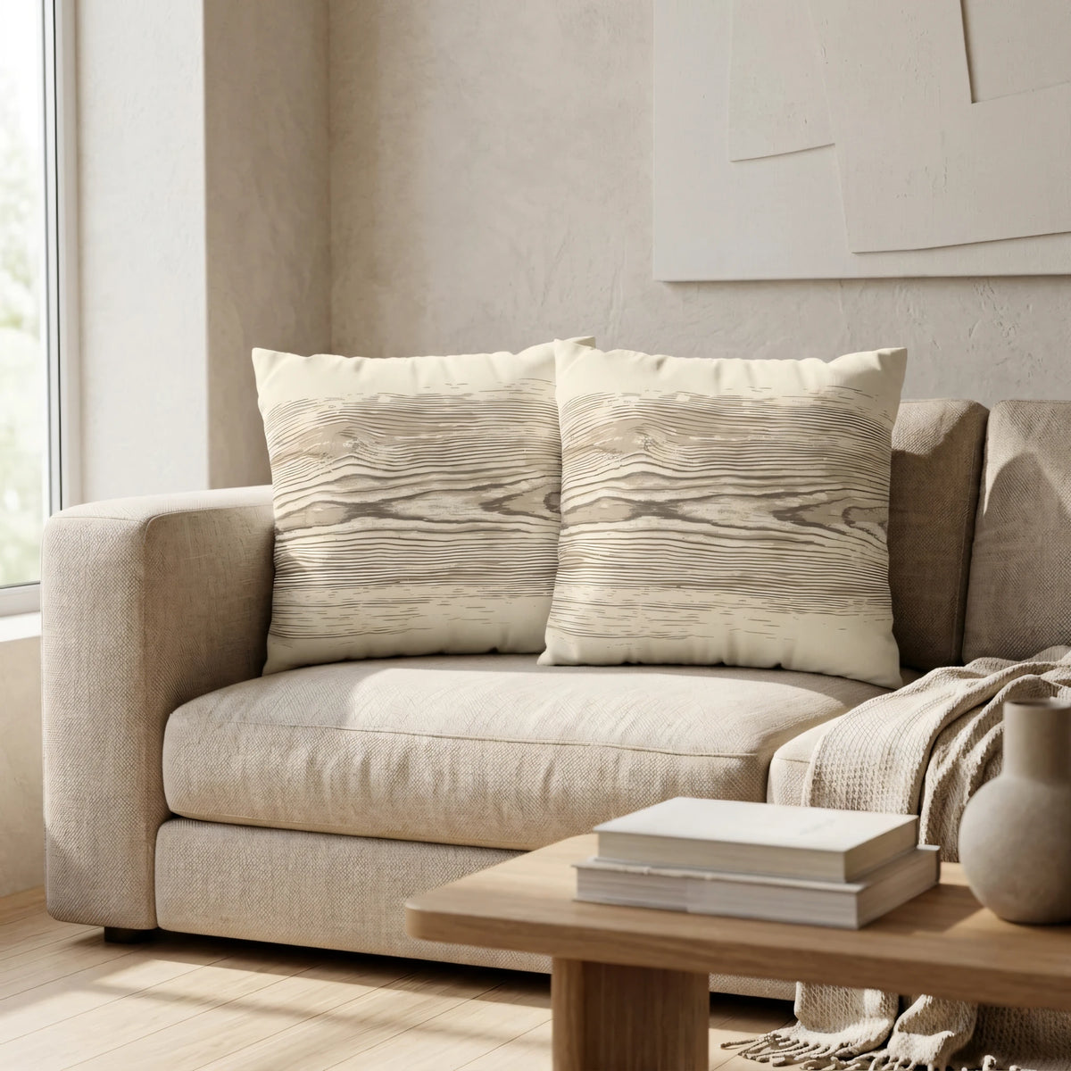 Wood Grain Cushion Cover, lifestyle view.