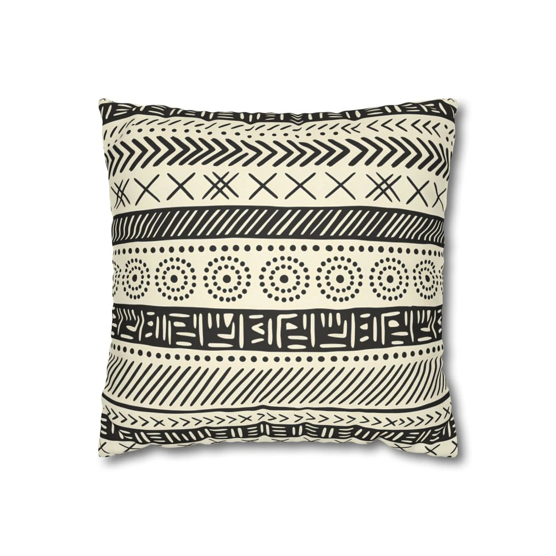 Front view of Hand-Drawn Primitive Ethno Pillow Case Cream and on a white background.