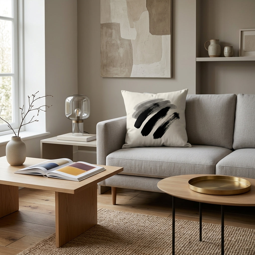 Front view of Gestural Sumi-e Cushion Cover on a white background.