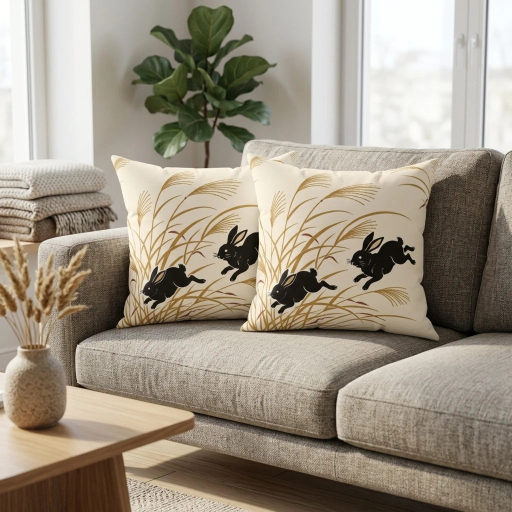 Vintage Japanese Illustration Throw Pillow Off, lifestyle view.