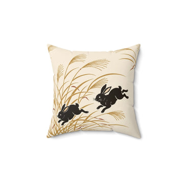 Front view of Vintage Japanese Illustration Throw Pillow Off on a white background.
