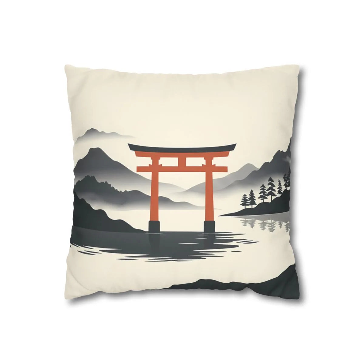 Front view of Minimalist Floating Red Gateway Cushion Noir et Blanc on a white background.