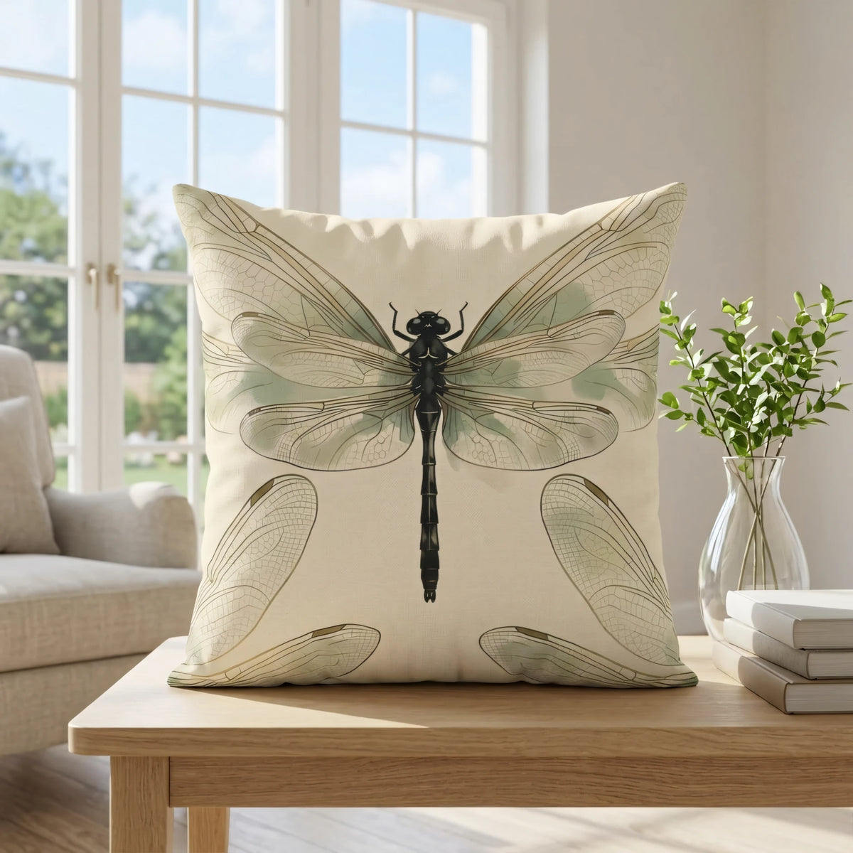 Vintage Entomological Throw Pillow Blanc et Noir Detailed Winged, lifestyle view.