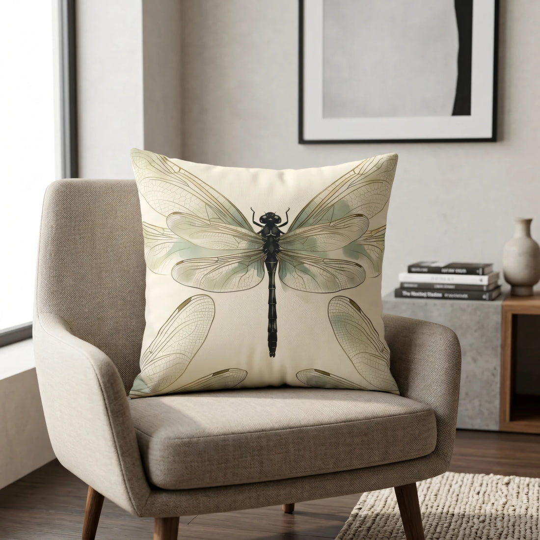 Front view of Vintage Entomological Throw Pillow Blanc et Noir Detailed Winged on a white background.