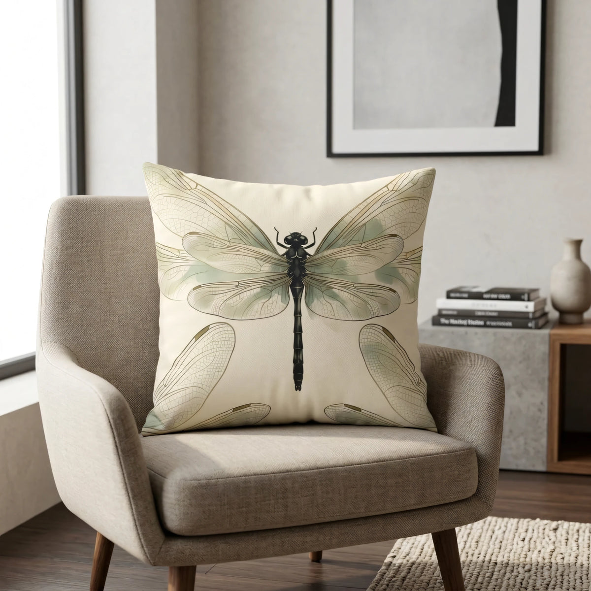 Vintage Entomological Throw Pillow Blanc et Noir Detailed Winged, lifestyle view.