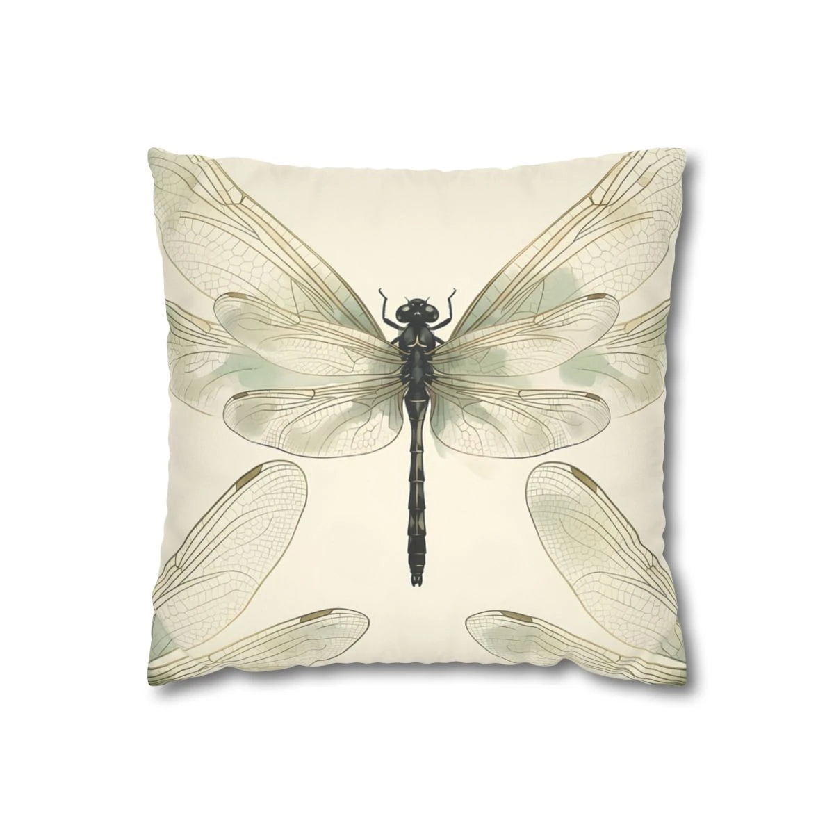 Front view of Vintage Entomological Throw Pillow Blanc et Noir Detailed Winged on a white background.