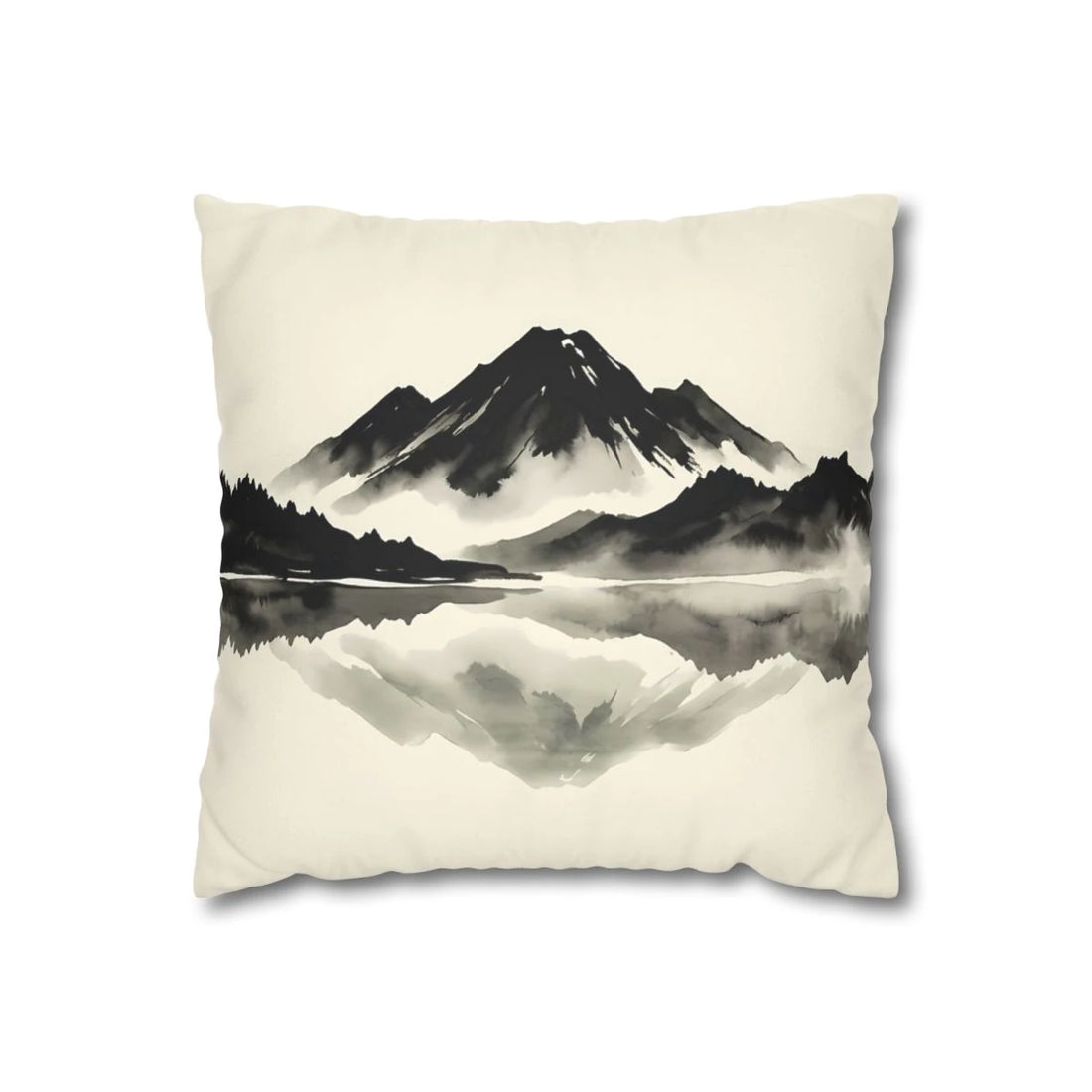 Front view of Monochrome Ink Wash Square Cushion Noir on a white background.