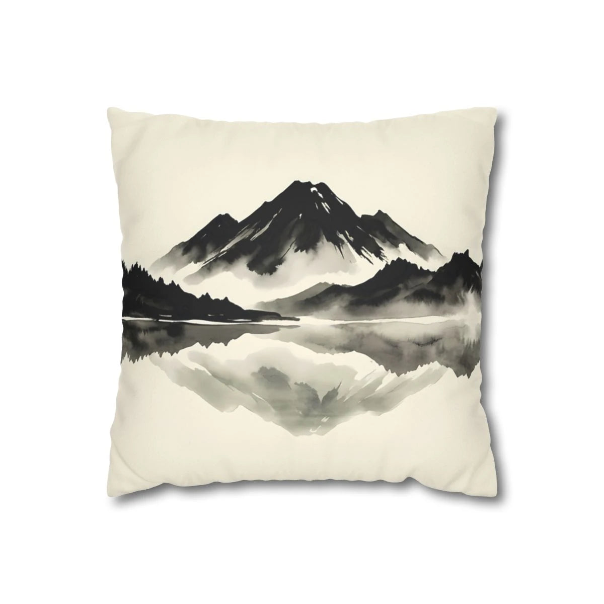 Front view of Monochrome Ink Wash Square Cushion Noir on a white background.