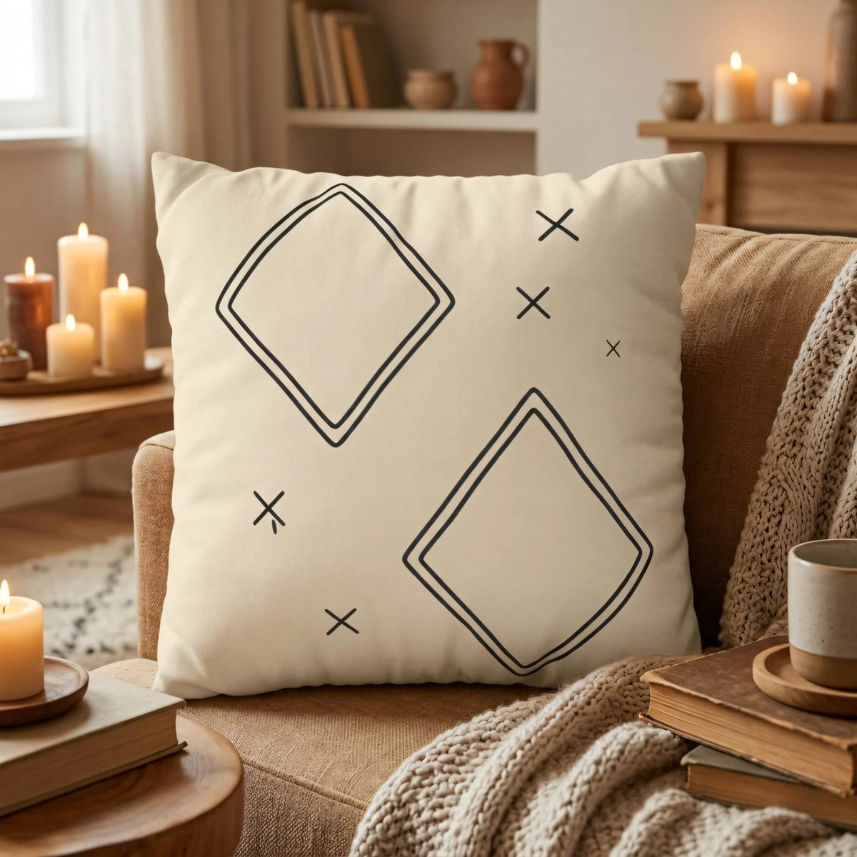 Berber Diamond Pillow Cover, lifestyle view.