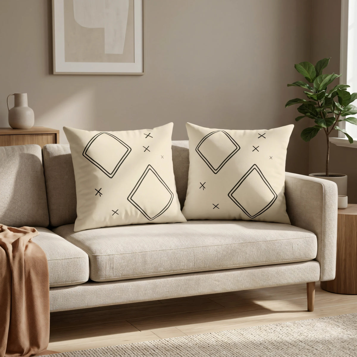 Berber Diamond Pillow Cover, lifestyle view.