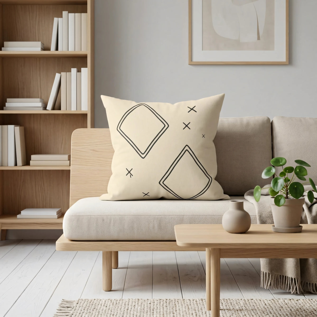 Berber Diamond Pillow Cover, lifestyle view.