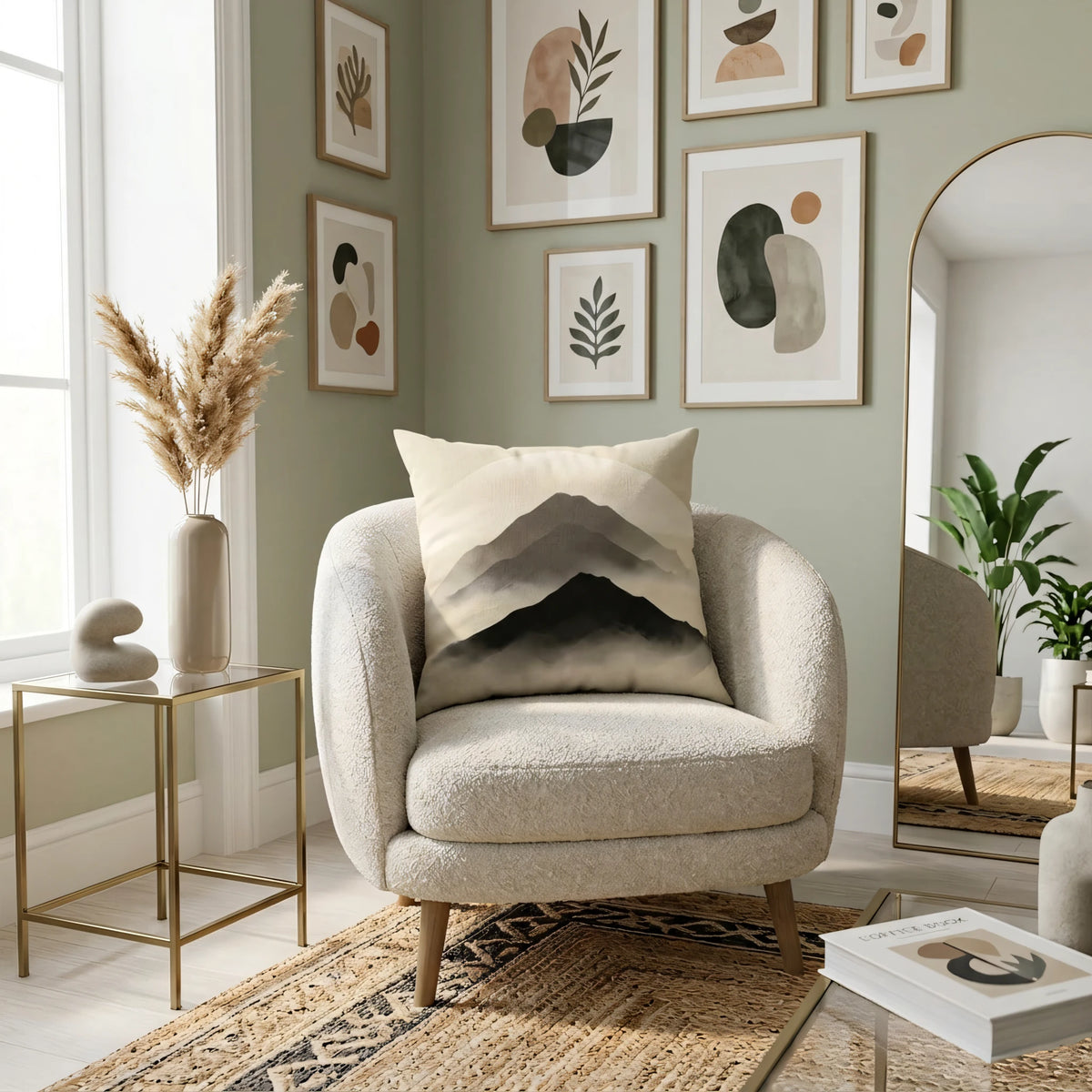 Misty Ridge Inkwash Cushion Cover, lifestyle view.