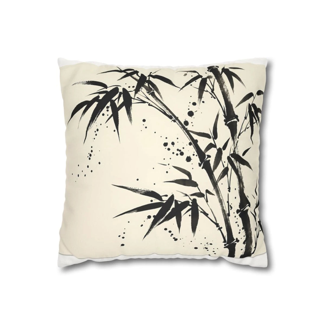 Front view of Bamboo Ink Splatter Pillow Cover on a white background.