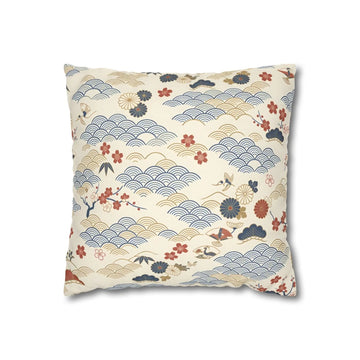 Japanese Wave & Floral Throw Pillow with Insert