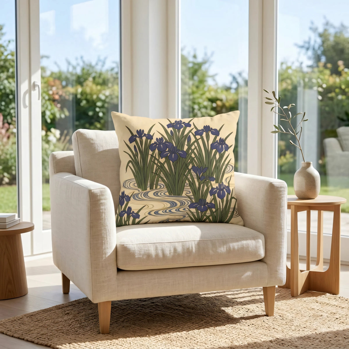 Iris Blue-Violet Pillow Cover, lifestyle view.