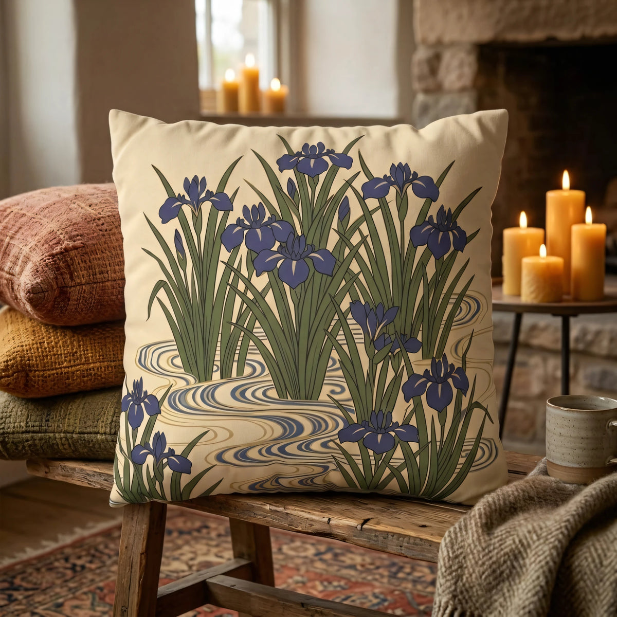 Iris Blue-Violet Pillow Cover, lifestyle view.