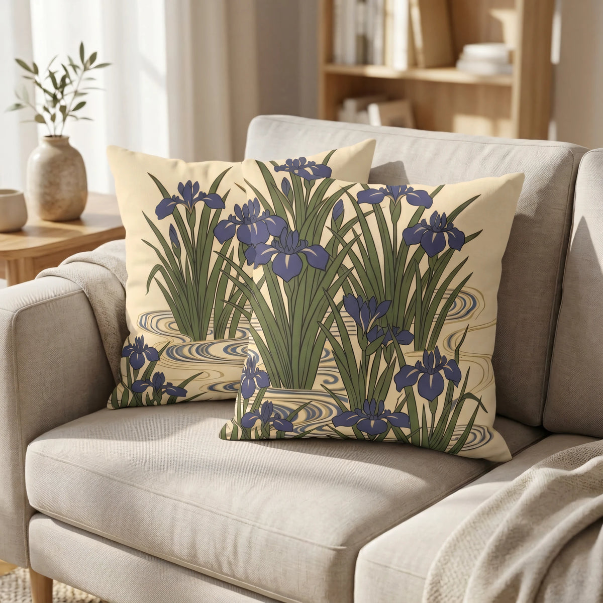 Iris Blue-Violet Pillow Cover, lifestyle view.