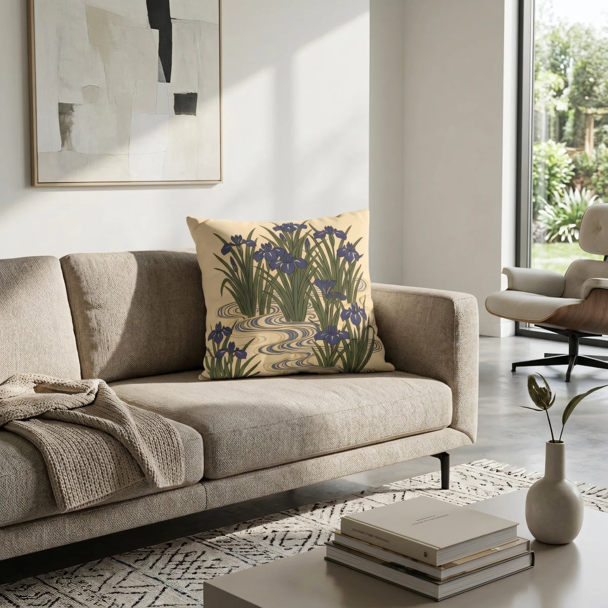 Iris Blue-Violet Pillow Cover, lifestyle view.