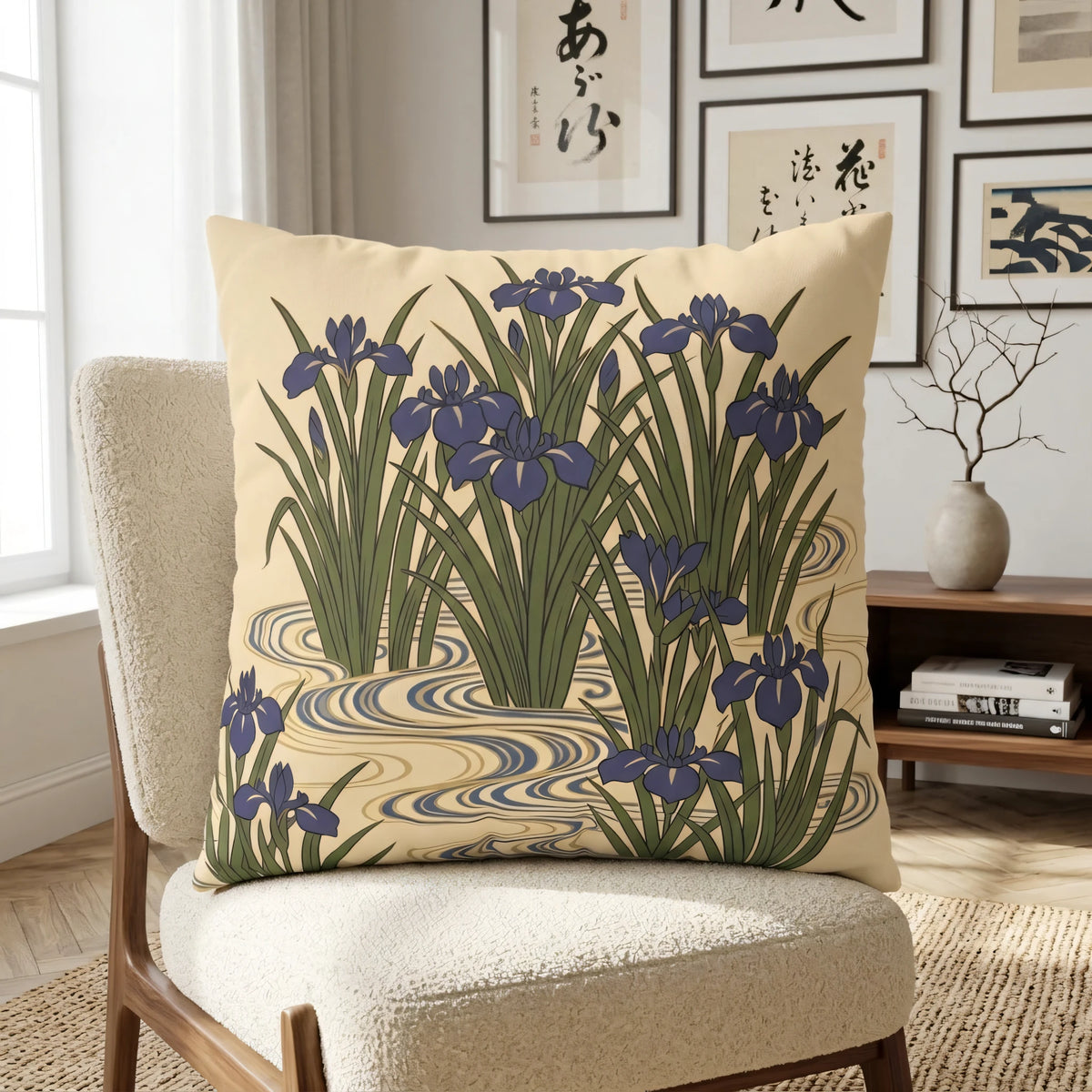 Iris Blue-Violet Pillow Cover, lifestyle view.