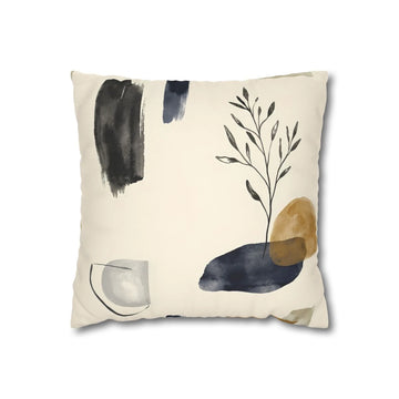 Navy Botanical Leaf Watercolor Cushion Cover