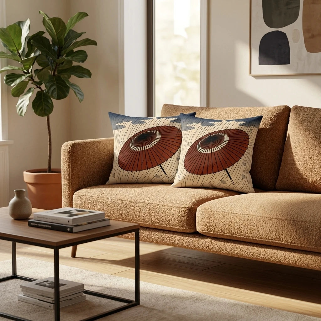 Traditional Wagasa Rain Pillow Cover, lifestyle view.