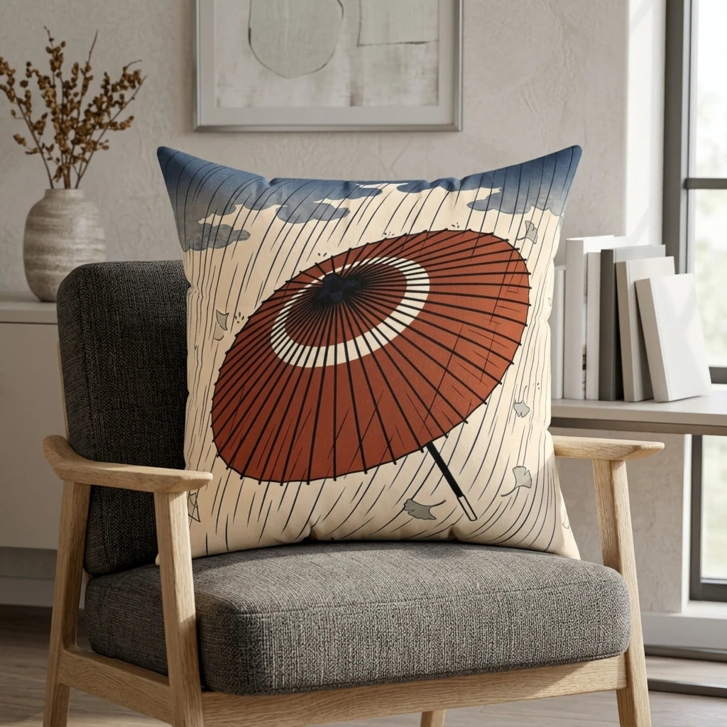 Front view of Traditional Wagasa Rain Pillow Cover on a white background.