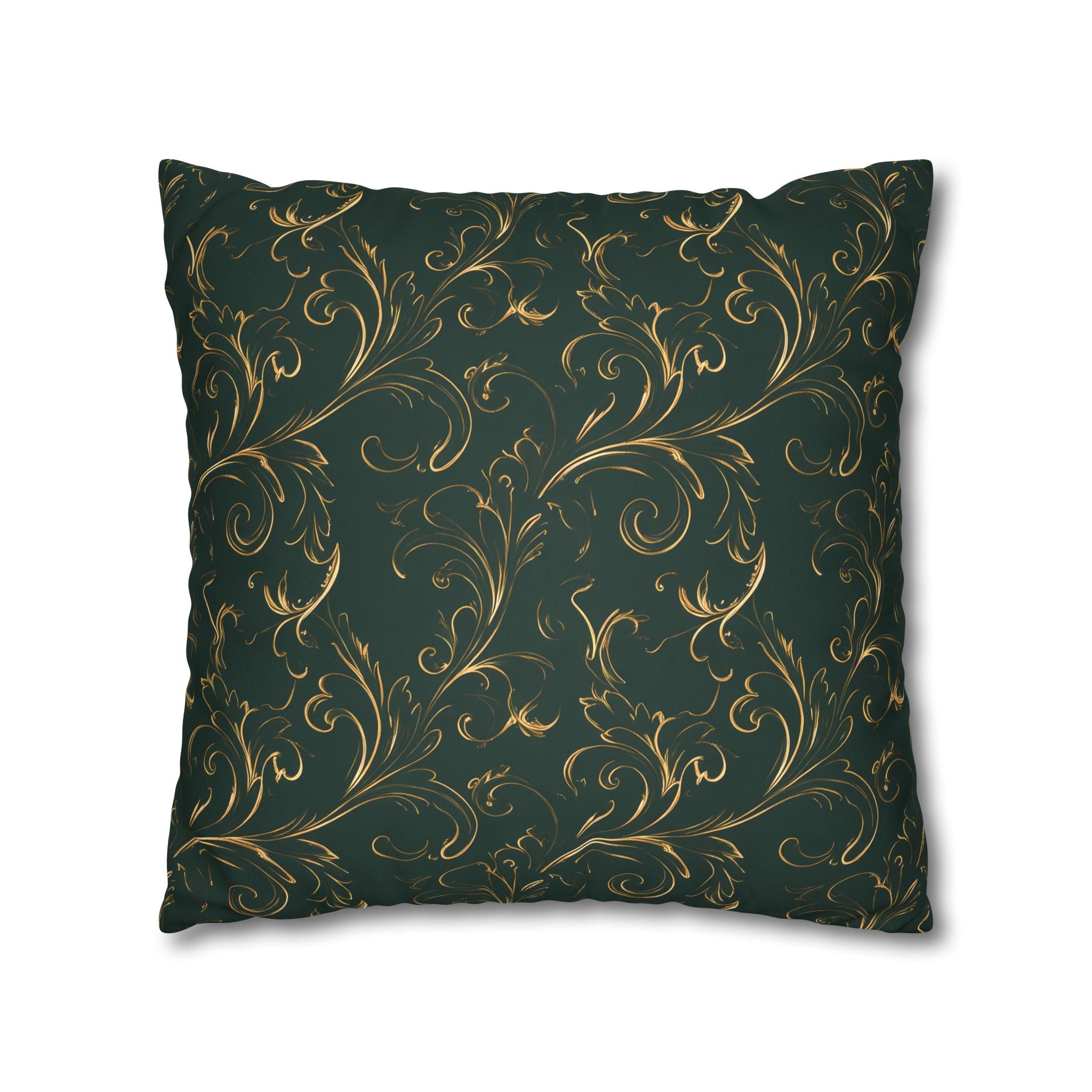 Emerald Green Gold Filigree Pillow Cover