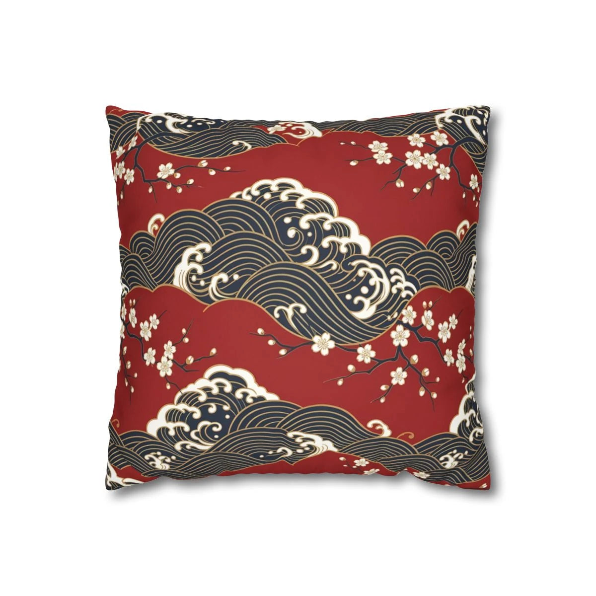 Navy Wave Falling Petals Cushion Cover
