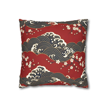 Navy Wave Falling Petals Cushion Cover