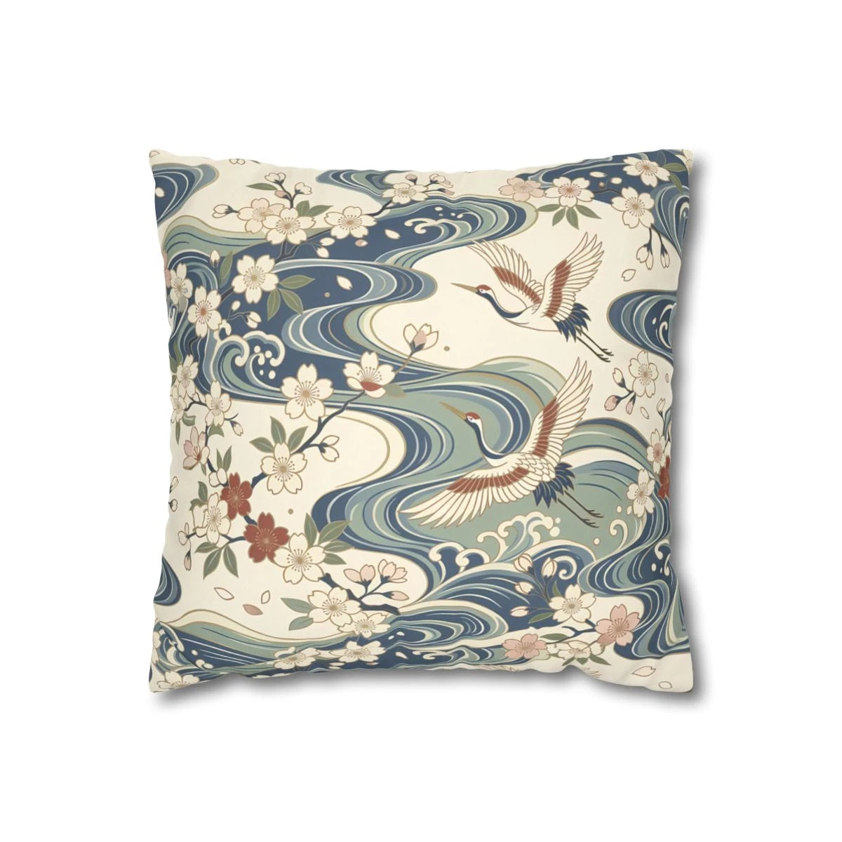 Japanese Crane & Wave Throw Pillow