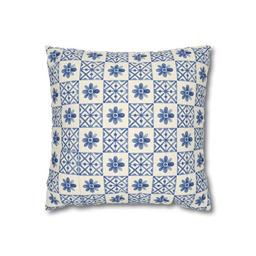Front view of Cobalt Blue Tile Pillow Cover on a white background.