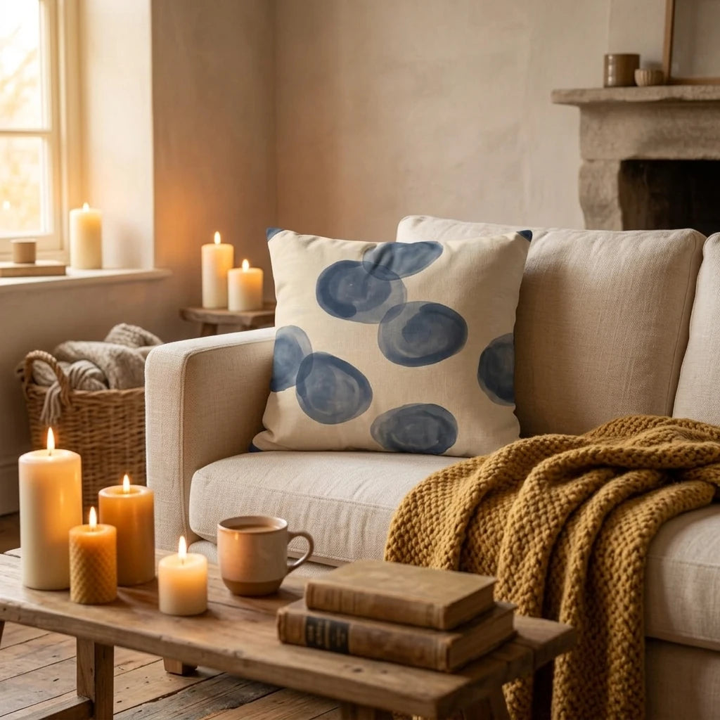 Blue Watercolor Pillow Cover, lifestyle view.