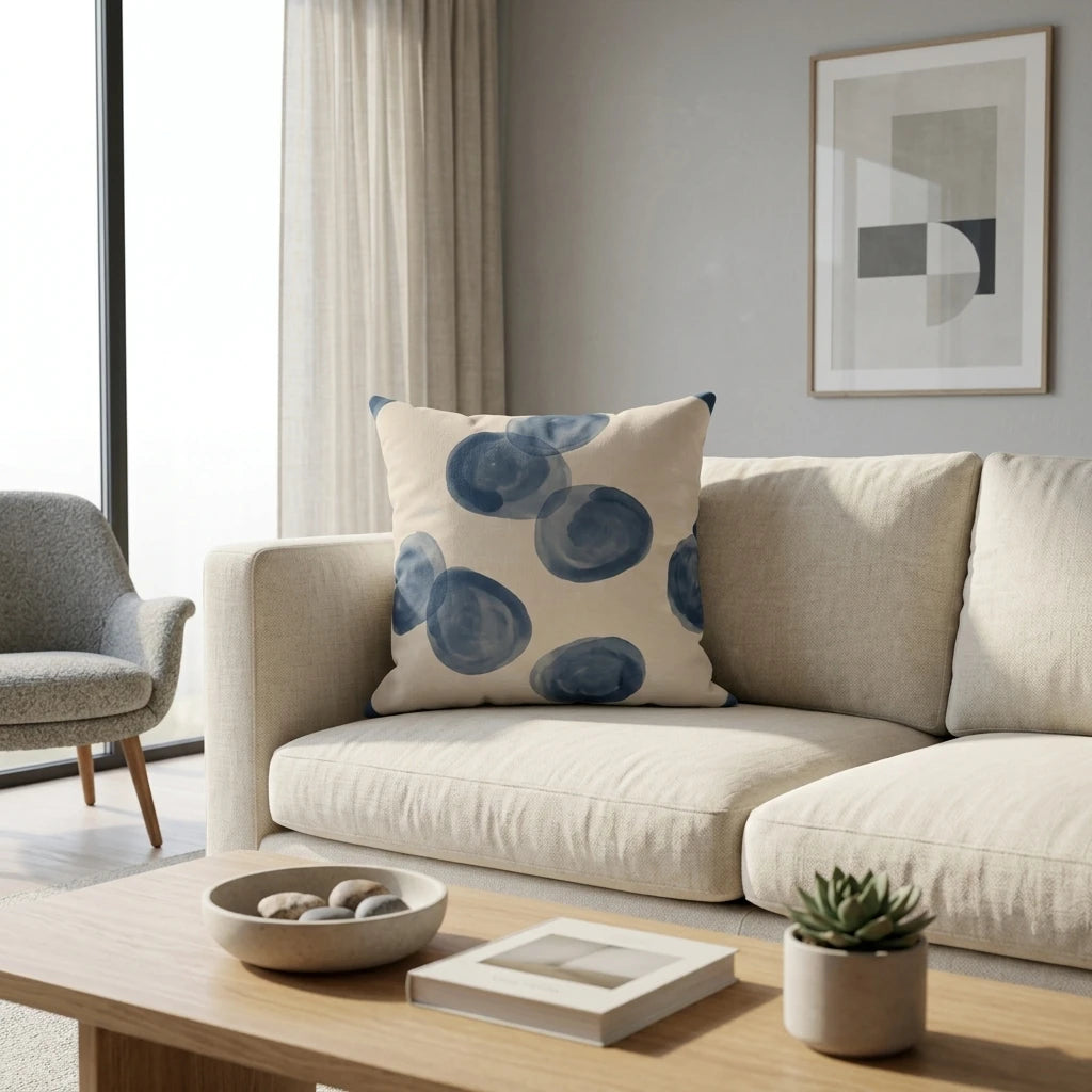 Front view of Blue Watercolor Pillow Cover on a white background.