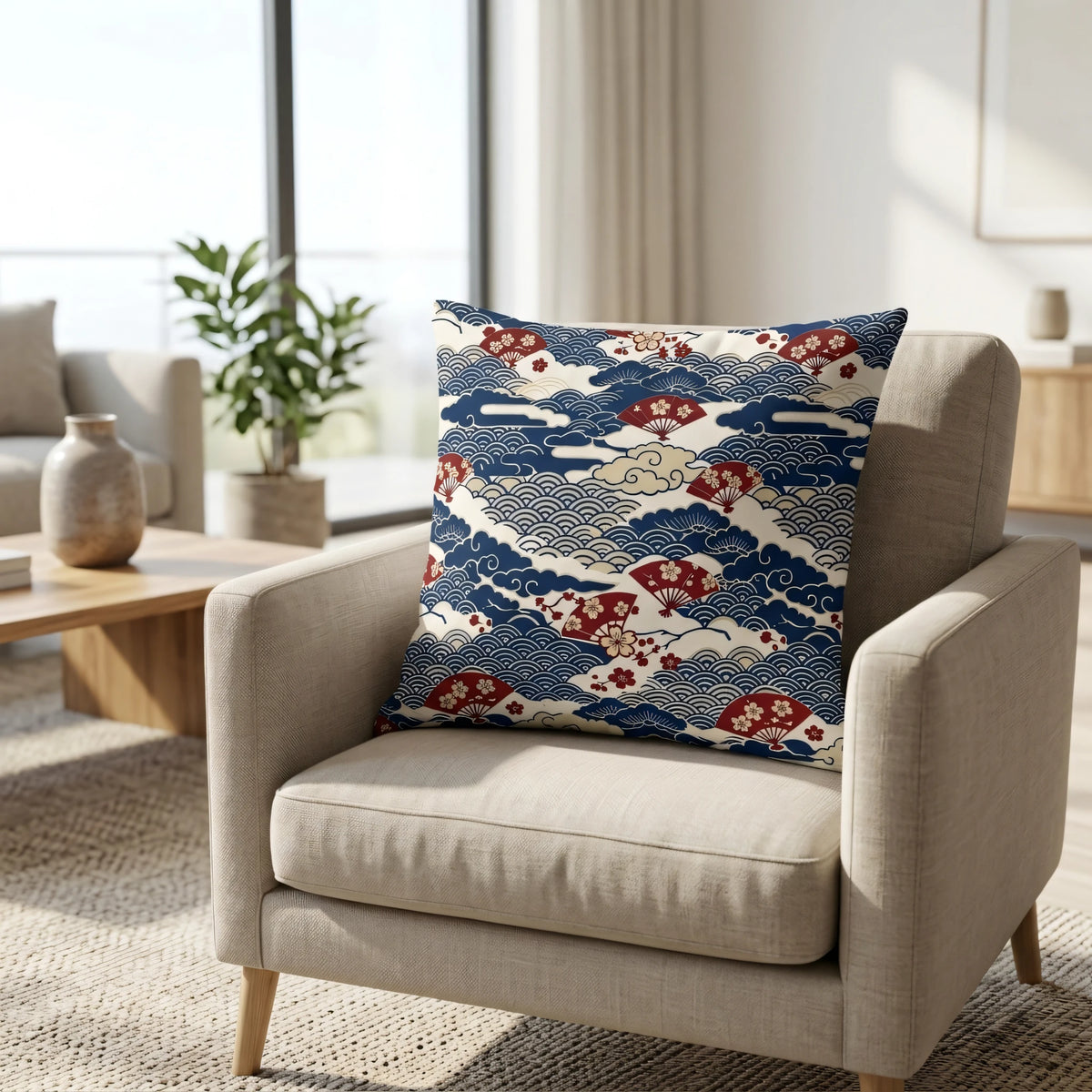 Japanese Indigo Pillow Cover, lifestyle view.